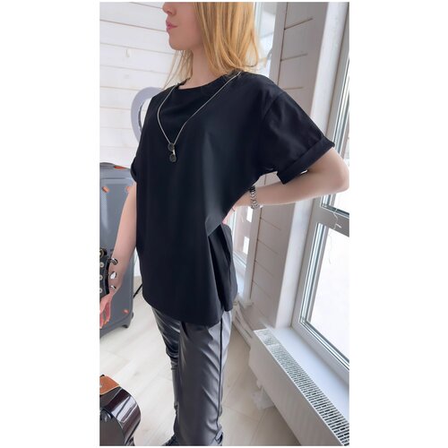 Футболка оверсайз, хлопок, однотонная, дышащий материал, размер ONESIZE, белый