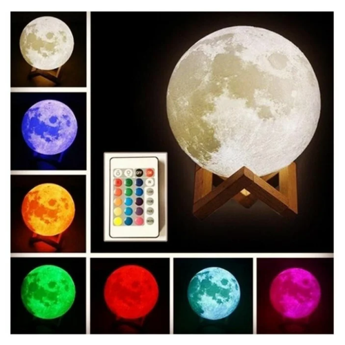 Детский светильник-ночник Лампа Луна - 3D, 18 см с пультом, белый