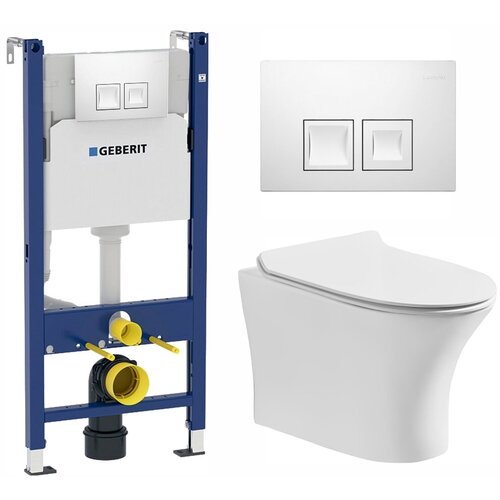 Комплект 3 в 1 инсталляция Geberit Duofix + Подвесной безободковый унитаз Cerutti Spa Bernina aria CT7191 + кнопка белая