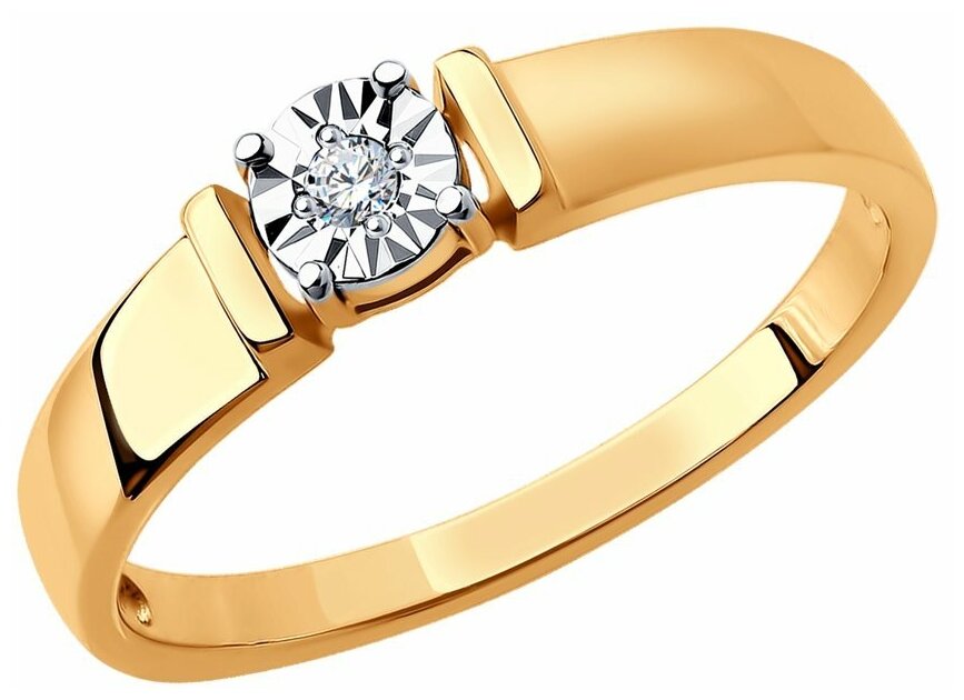 Кольцо помолвочное Яхонт, красное золото, 585 проба, бриллиант