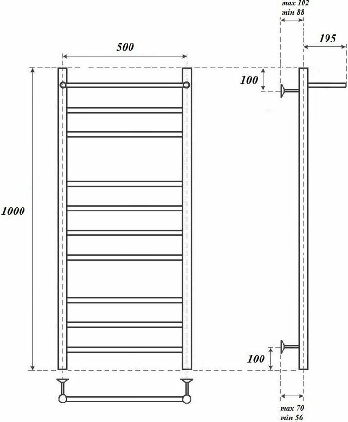 Полотенцесушитель водяной Point PN10150P П9 500x1000 с полкой хром - фотография № 6