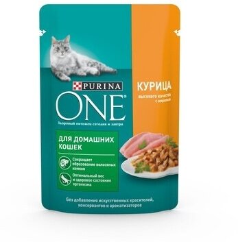 Purina One Паучи для домашних кошек с Курицей и морковью (124218061245614212483295) 0,075 кг 41530 (50 шт)