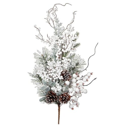 фото Декоративная ветка снежное очарование, хвоя - леска, 73 см, edelman