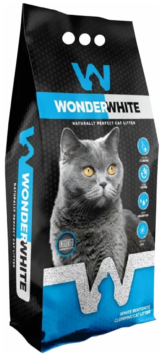 WONDER WHITE UNSCENTED NATURAL наполнитель комкующийся для туалета кошек без запаха (10 кг)