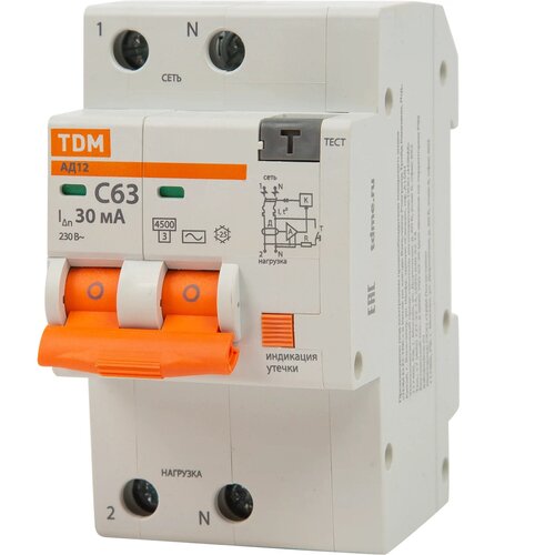 дифференциальный автомат tdm electric ад 14 4p c16 a 30 ма 4 5 ка ac sq0204 0130 Дифференциальный автомат Tdm Electric АД-12 2P C63 A 30 мА 4.5 кА AC SQ0204-0023
