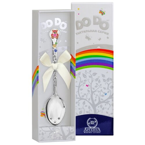 фото Аргента ложка детская dodo "медвежонок" с позолотой с малиновой эмалью