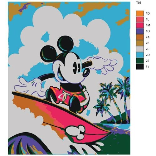 Картина по номерам Т98-1 Микки Маус на серфе, 40x50 см
