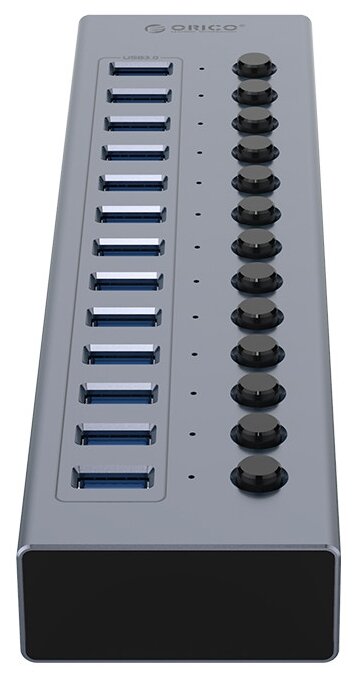 Концентратор Orico 13*USB-A 3.0, вход USB-A 3.0, серый - фото №2