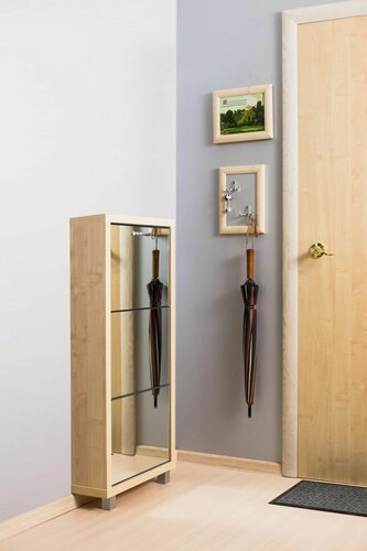 Изображение товара Шкаф обувной Люкс, Клён 3 отделения, фасад зеркало