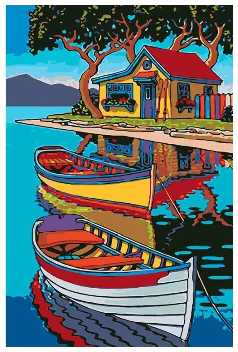 Картина по номерам "Лодки на реке", 40x60 см