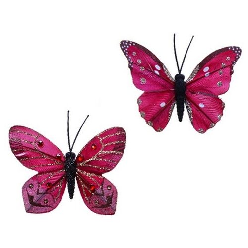 фото Набор украшений бабочки-прелестницы на проволоке, перо, бургунди, 8.5x6 см, 4 шт, kaemingk 728873-бургунди