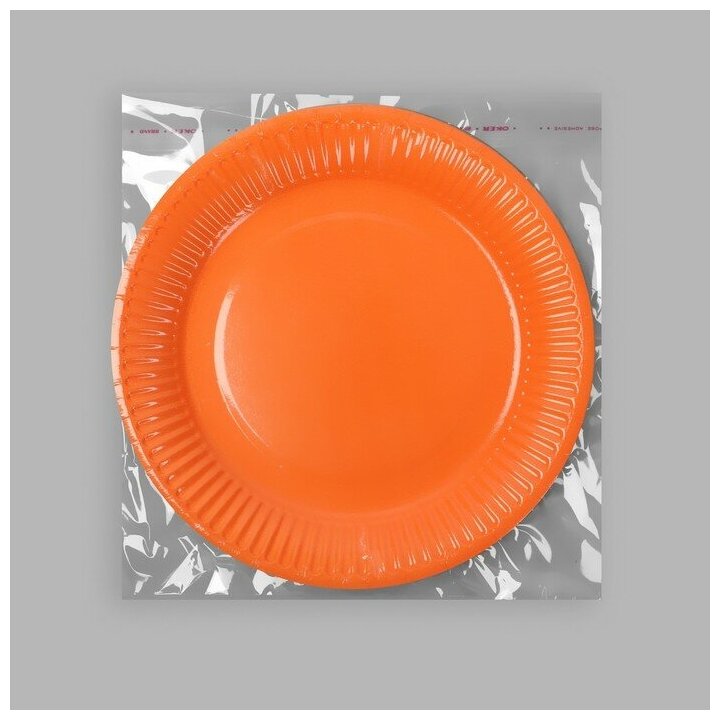 Тарелка бумажная, однотонная, цвет оранжевый - фотография № 4