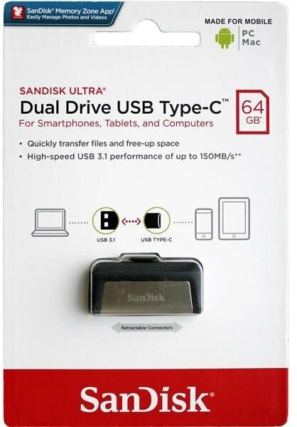 Флешка USB SANDISK Ultra Dual 32Гб, USB3.0, серый и узор [sdddc2-032g-g46] - фото №8