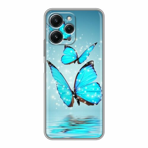 Дизайнерский силиконовый чехол для Сяоми Редми 12 / Xiaomi RedMi 12 Бабочки голубые