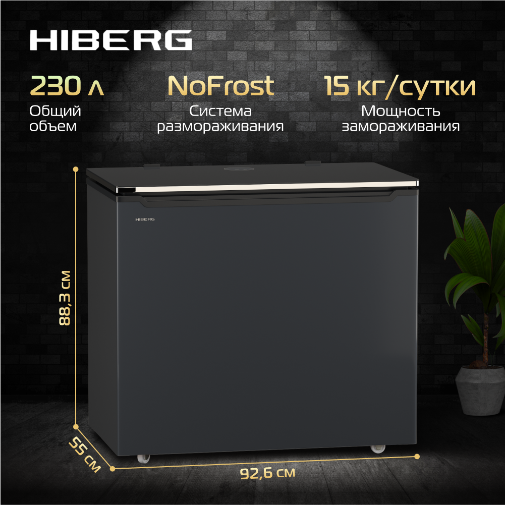 Морозильный ларь HIBERG PF 25 NFXd, No Frost, 230 л, темно-серый - фотография № 1