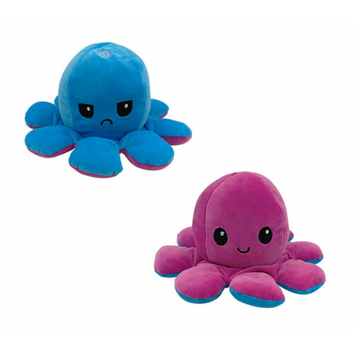 Мягкая игрушка Осьминожка - перевертыш, Осьминог вывернушка , двухсторонний фиолетовый - голубой