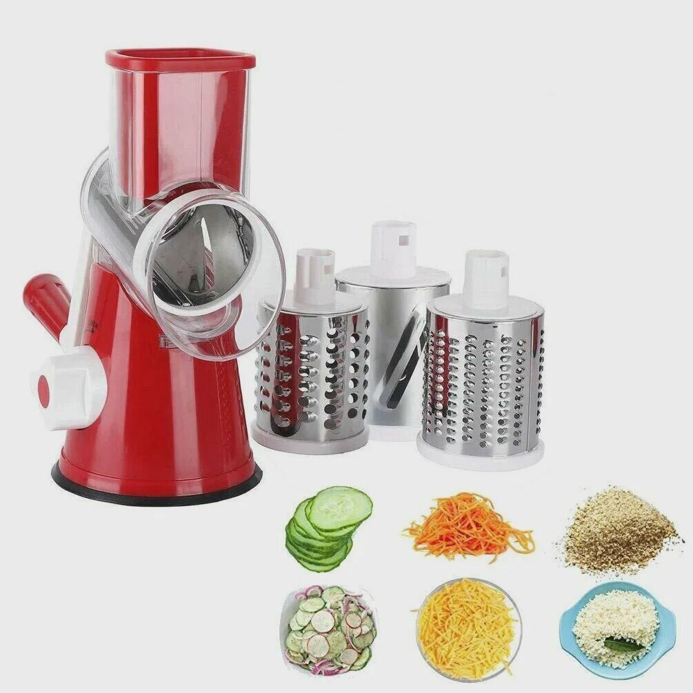 фото Фрукто-овощерезка для овощей и фруктов Tabletop Drum Grater / Многофункциональный мультислайсер, красный