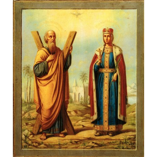 Икона святые Апостол Андрей и Царица Александра деревянная икона ручной работы на левкасе 40 см
