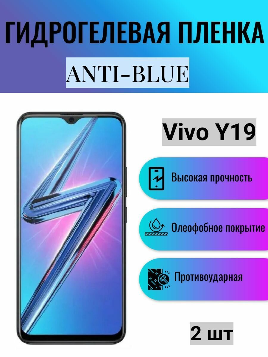 Комплект Anti-Blue 2 шт. Гидрогелевая защитная пленка на экран телефона Vivo Y19 / Гидрогелевая пленка для виво у19