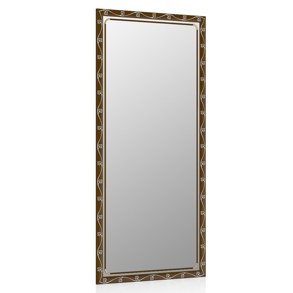 Зеркало 119С тосканский орех, орнамент цветок, ШхВ 45х100 см, зеркала для офиса, прихожих и ванных комнат, горизонтальное или вертикальное крепление