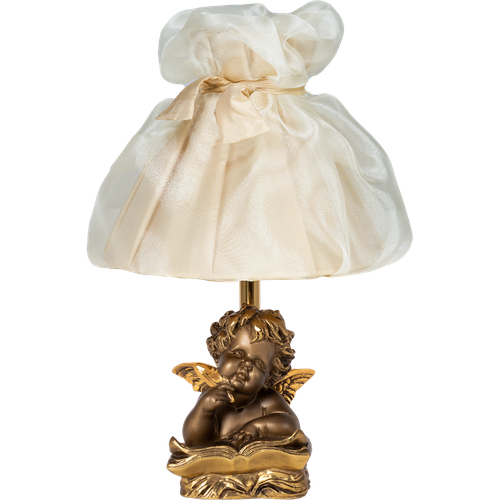 Настольная лампа Bogacho Ангел поэт бронзовый с абажуром Мадлен жемчуг