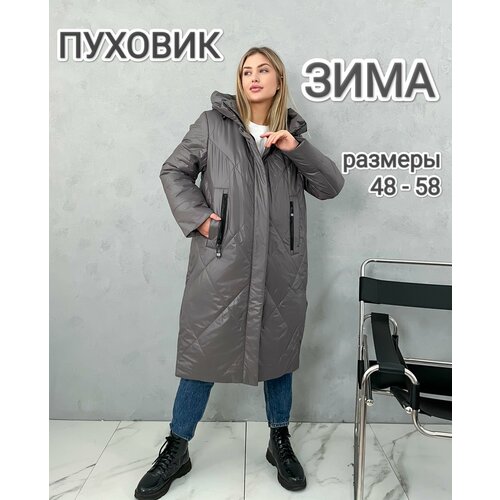 фото Пуховик, размер 48-50, коричневый без бренда