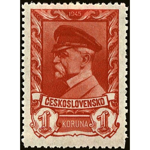 (1945-028) Марка Чехословакия Т. Массарик (Красная) Президент Массарик (Стандартный выпуск) I Θ