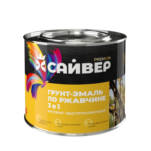 Эмаль Грунт П/ржавч ХВ 3в1 Черная 1,8КГ (6) Сайвер .