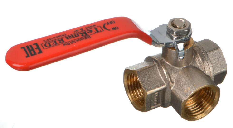 фото Кран шаровой TeRma RED 3/4" L-обр. трехходовой ручка 26164