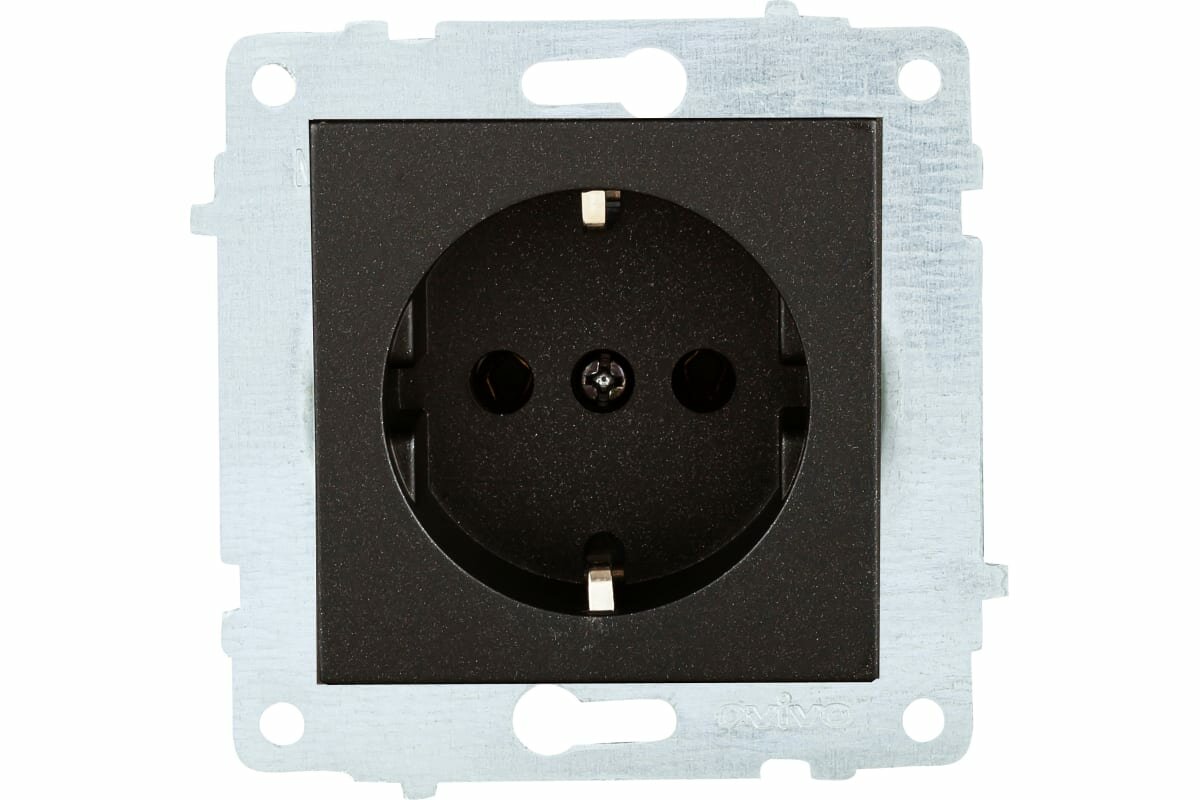 фото Розетка 1-я с заземлением черный металлик (ко всем рамкам) 600-000317-217 OVIVO СУ