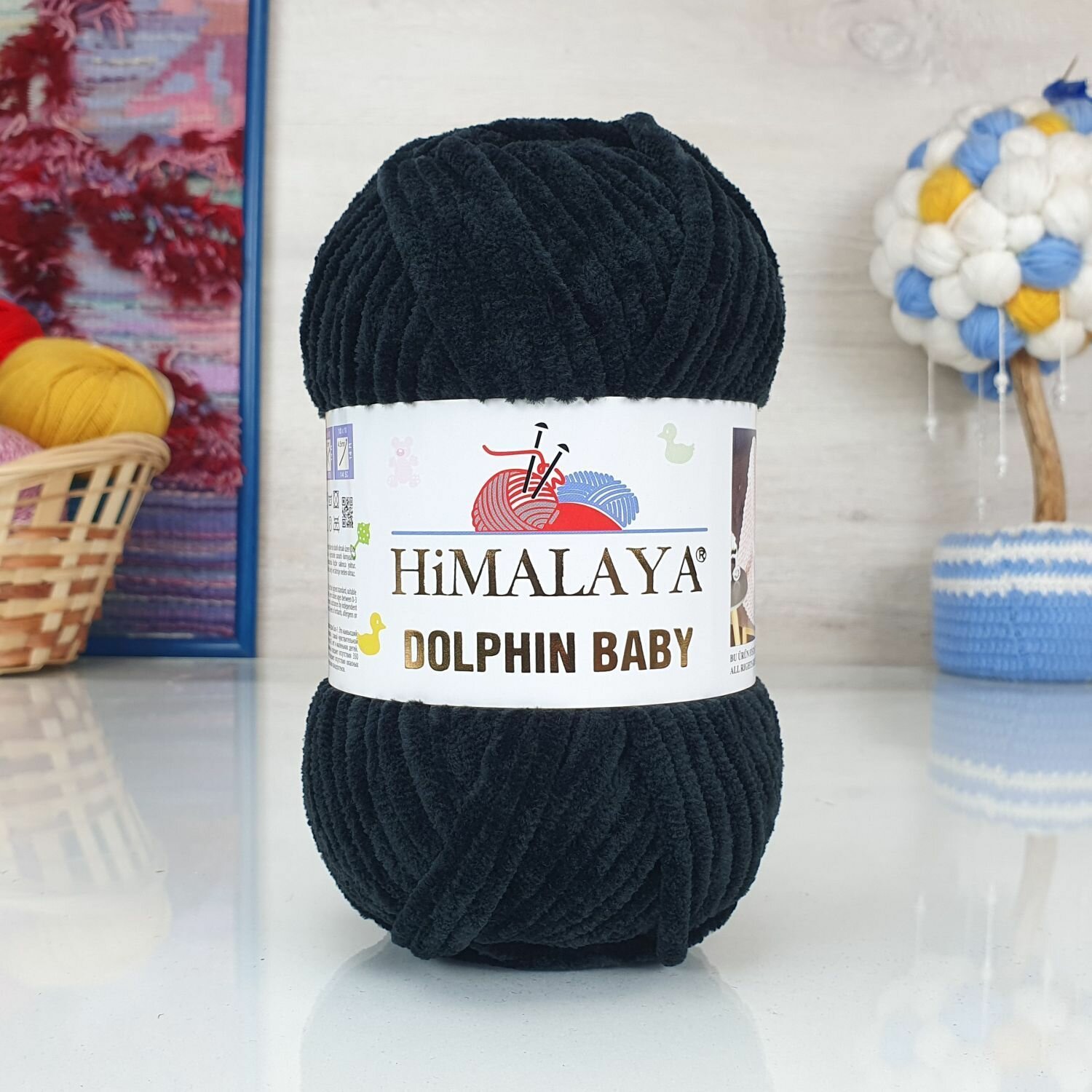 Пряжа Dolphin baby (HIMALAYA), черный - 80311, 100% полиэстер, 5 мотков, 100 г, 120 м.