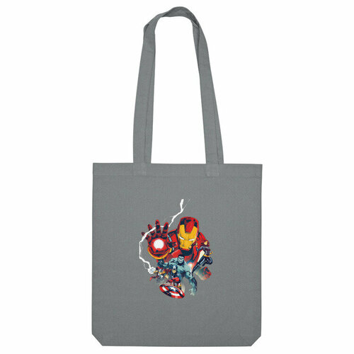 Сумка «marvel, марвел, герои, халк, железный человек» (серый)