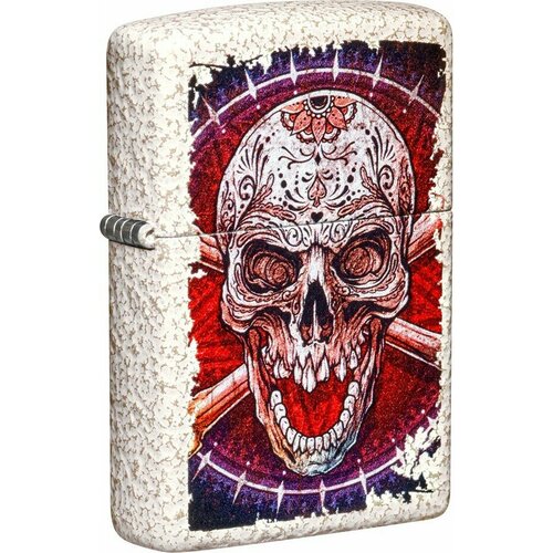 Зажигалка ZIPPO Skull Design с покрытием Mercury Glass, латунь/сталь, белая, 38x13x57 мм