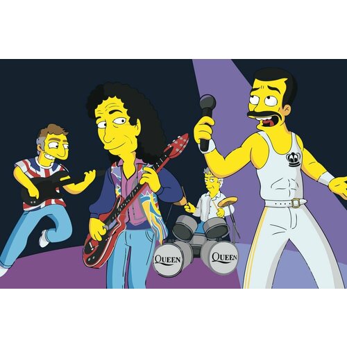 Картина по номерам на холсте на деревянном подрамнике Simpsons Симпсоны: Группа Queen, Раскраска 40x60 см, Мультфильмы картина по номерам на холсте на деревянном подрамнике simpsons симпсоны семья на диване 2 раскраска 40x60 см мультфильмы