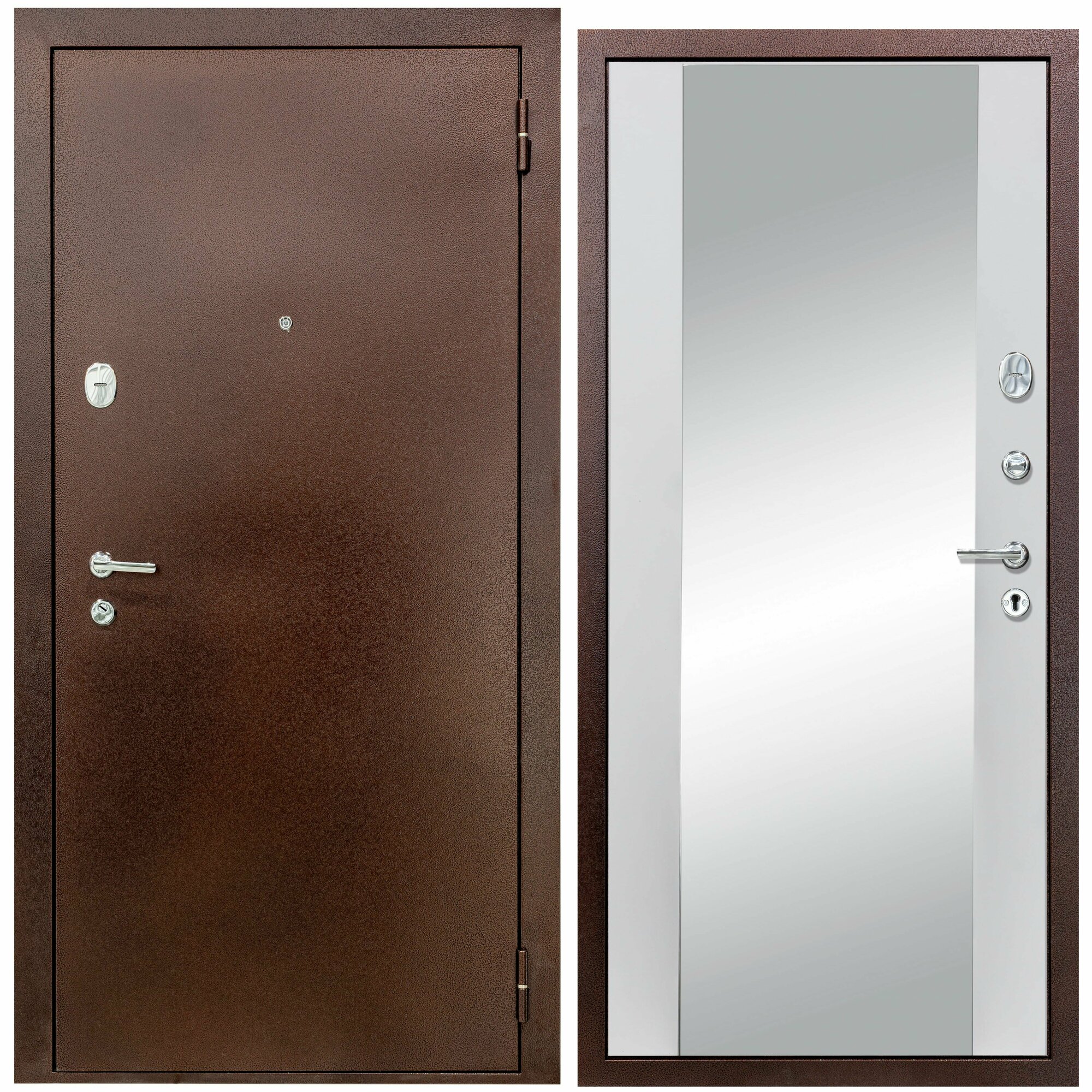 Дверь входная металлическая DIVA 510 Зеркало 2050х860 Правая Антик медь - Д15 Белый Софт, тепло-шумоизоляция, антикоррозийная защита для кв