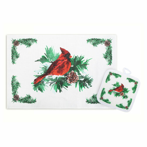 S-CHIEF НК-71-39 Кухонный набор Новый год полотенце 45 х 60 прихватка 18х18 56 х 35 см Красный Кардинал УТ-0013393 1364₽