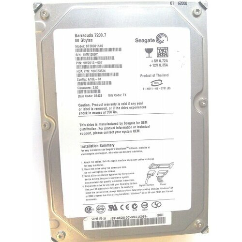 Жесткий диск Seagate ST380011AS 80Gb 7200 SATA 35 HDD 375500₽