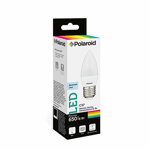 Светодиодная лампа Polaroid 220V C37 8W 6500K E27 650lm