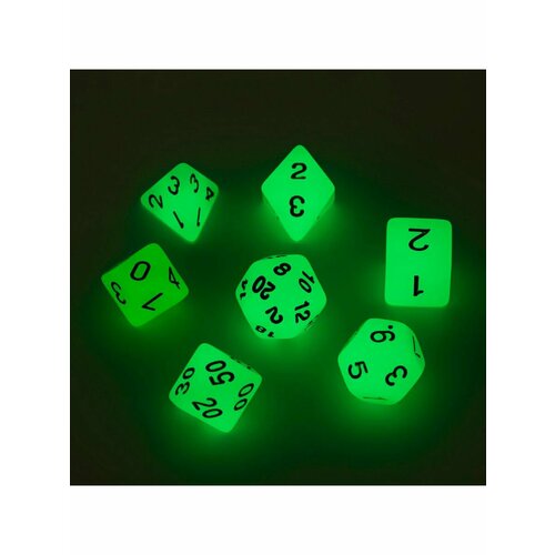 Набор кубиков для DnD ДнД, светящиеся, 7 шт с мешочком