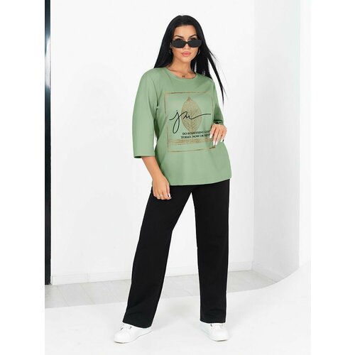 Костюм BROSKO, лонгслив и брюки, повседневный стиль, прямой силуэт, карманы, размер 56, зеленый