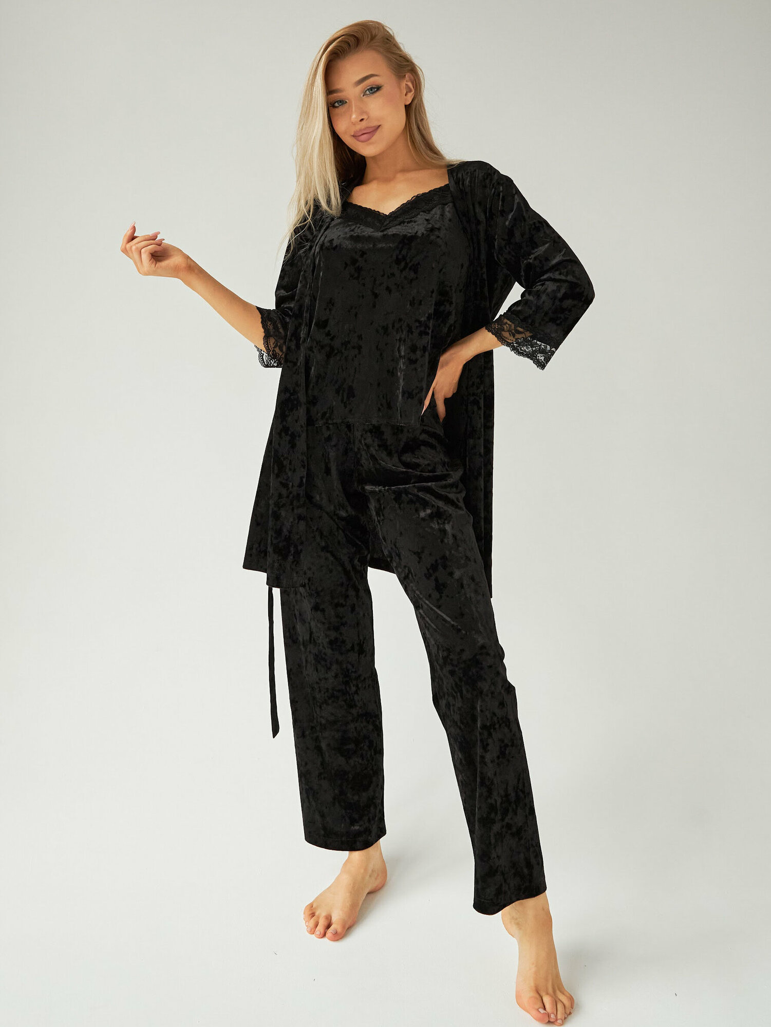 "ENDI.SWIM" Велюровая пижама 4 в 1, размер 42 / S, черный - фотография № 2