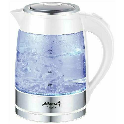 Чайник электрический стеклянный с подсветкой объем 18 л мощность 2000 Вт цвет белый 455400₽