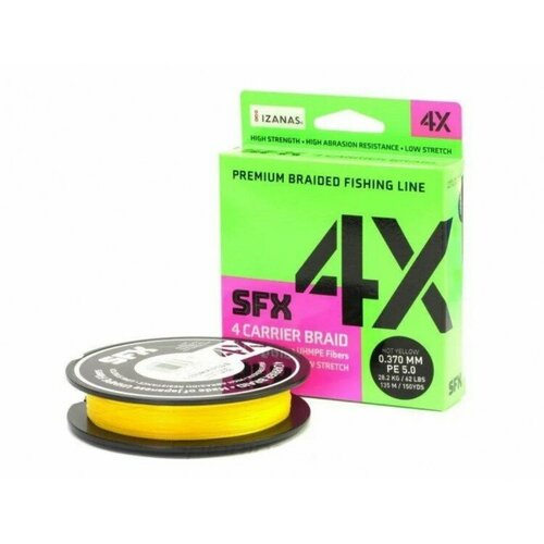 фото Леска плетеная sfx 4x желтая 135 м 0.148 мм 7 кг pe 0.8 sufix