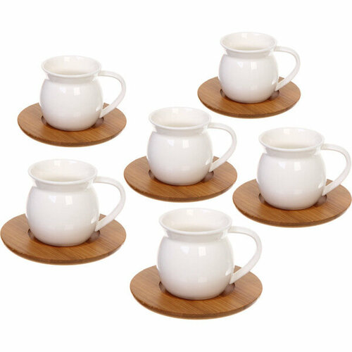Кофейный набор 12 предметов «White magic» (6 кружек 100мл+6 блюдец), бочонок