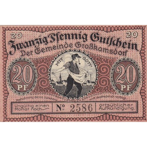 Германия (Веймарская Республика) Гросскамсдорф 20 пфеннигов 1921 г.