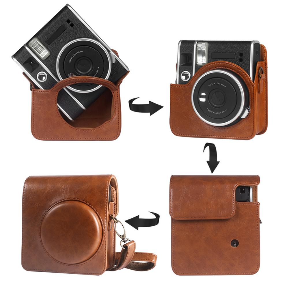 Чехол-сумка MyPads из импортной эко-кожи для фотоаппарата Fujifilm Instax Mini 40 коричневого цвета