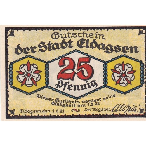 Германия (Веймарская Республика) Эльдагзен 25 пфеннигов 1921 г. германия веймарская республика ведель 25 пфеннигов 1921 г