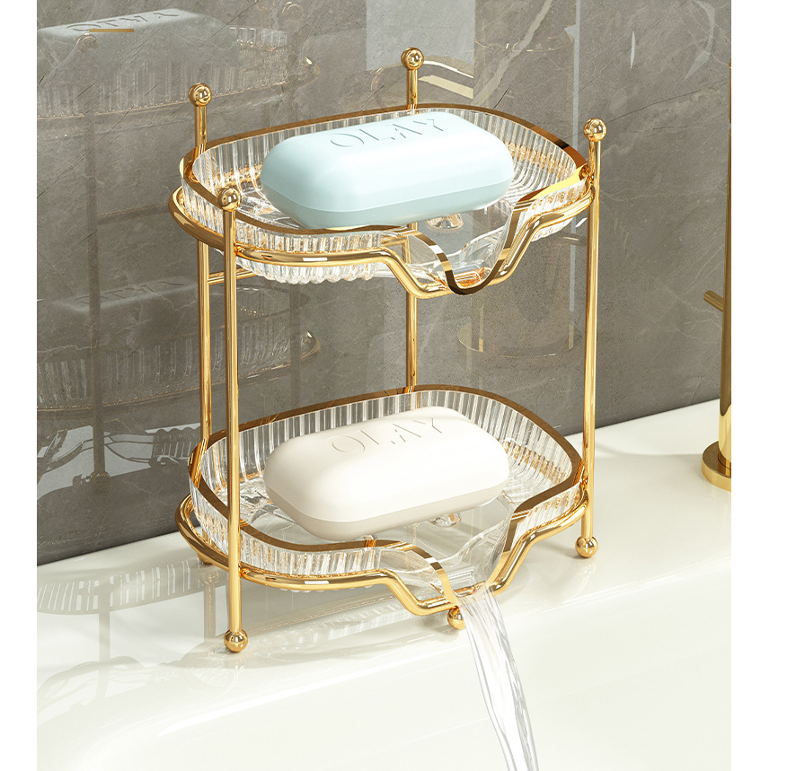 Двойная мыльница-держатель со сливом MyPads для ванной и кухни, идеально пишется в любой интерьер в стиле современной классики, золотистый