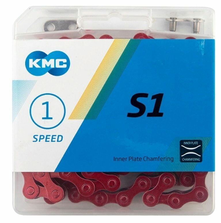 Цепь KMC S1 для 1 скорости, 1/2"х1/8", 112 звеньев, с замком, красная