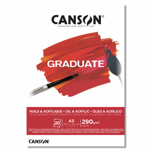 Canson Склейка для масла "Graduate", по короткой, 20л, A3, 290г/м2, среднезернистая sela25